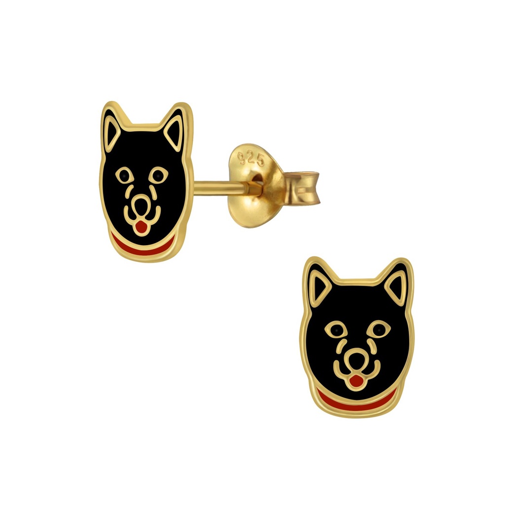 Silver Husky Dog Stud Earrings