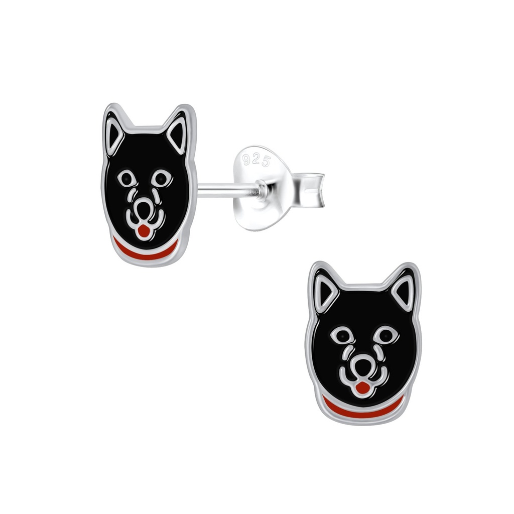 [10005247] Puces d'oreilles chien husky en argent