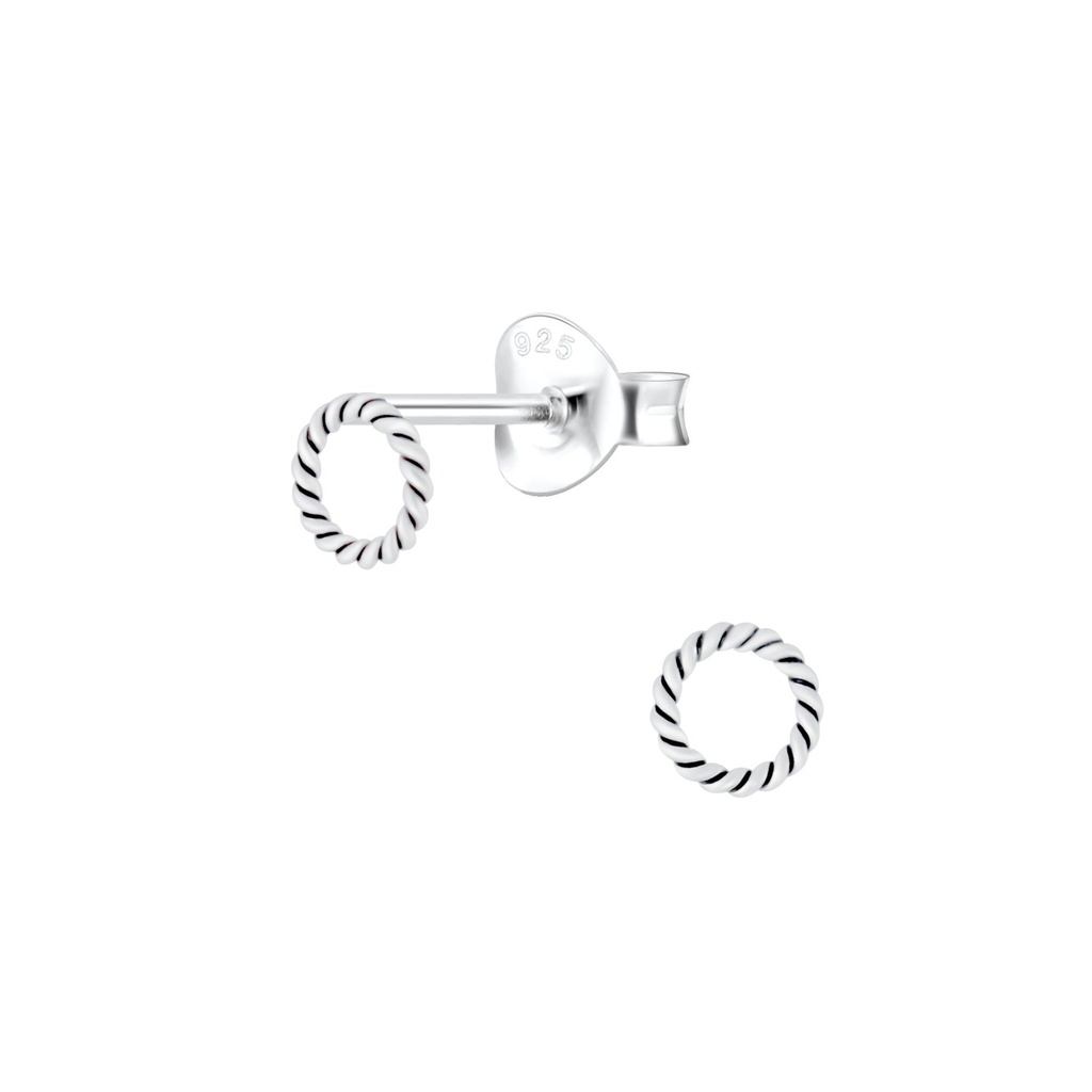 Silver Twisted Circle Stud Earrings