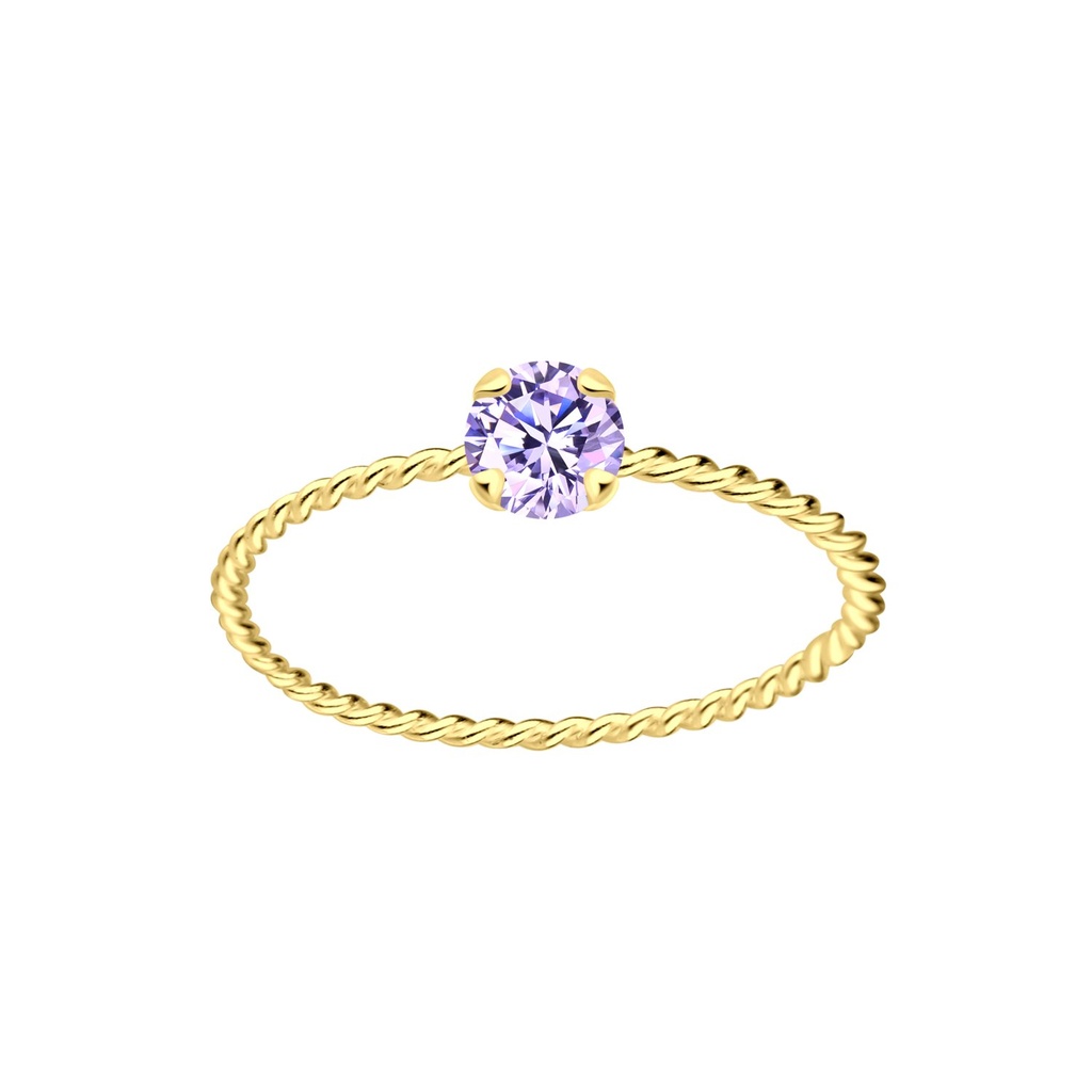 [10005203] Bague solitaire jonc torsadée en argent zircon rond 4 mm (EU 52 / US 6)