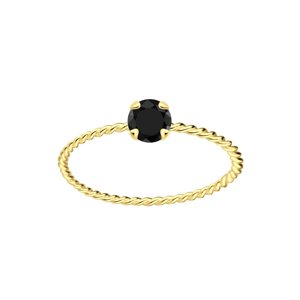 Bague solitaire jonc torsadée en argent zircon rond 4 mm
