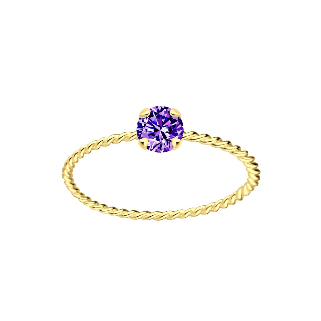 Bague solitaire jonc torsadée en argent zircon rond 4 mm