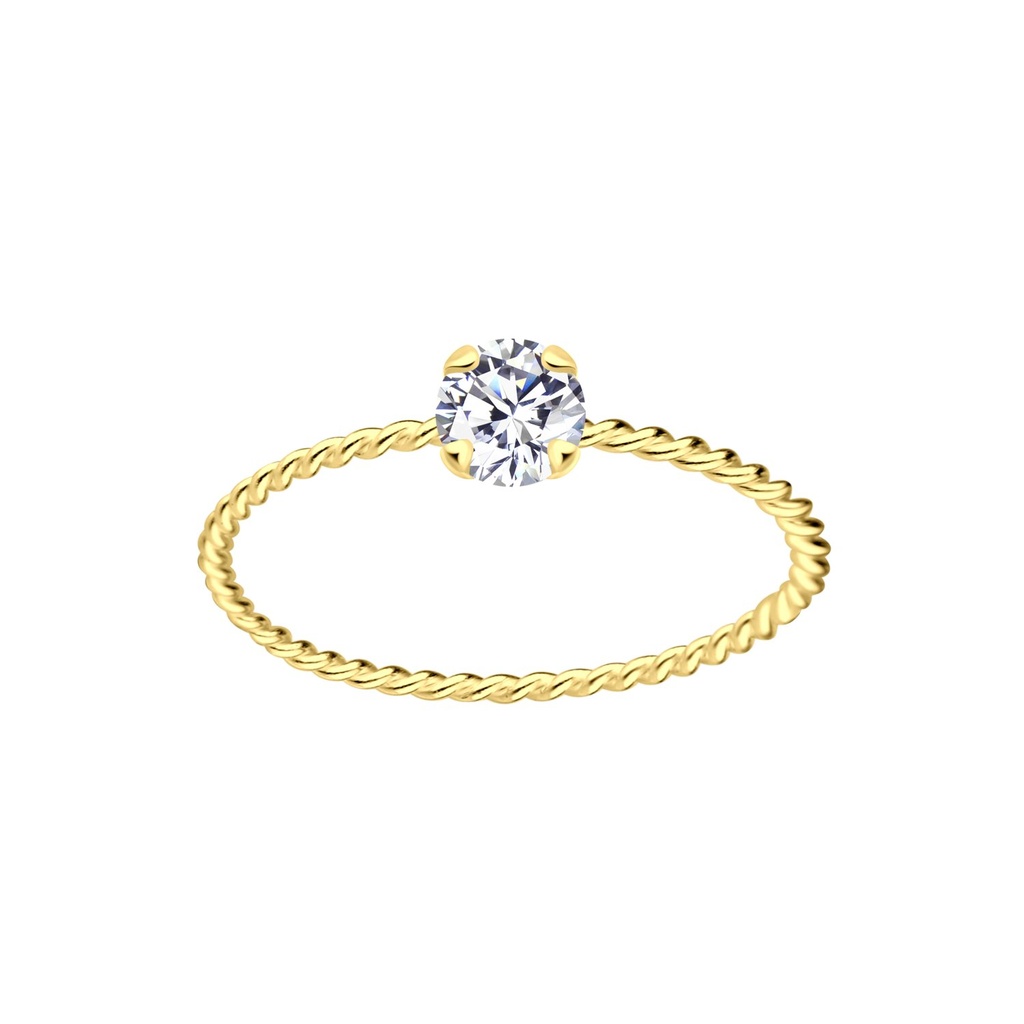 [10005191] 4mm Round Cubic Zirconia Silver Twisted Band Solitaire Ring (EU 52 / US 6)