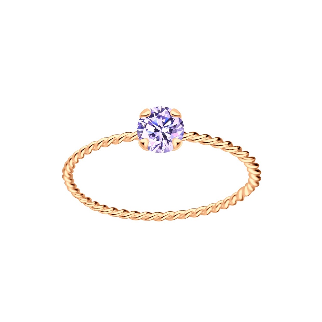 [10005188] Bague solitaire jonc torsadée en argent zircon rond 4 mm (EU 52 / US 6)