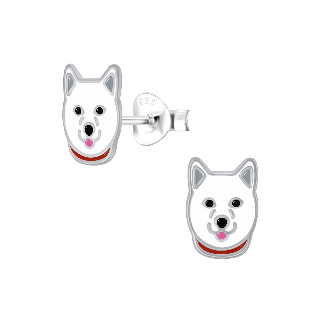 Silver Husky Dog Stud Earrings