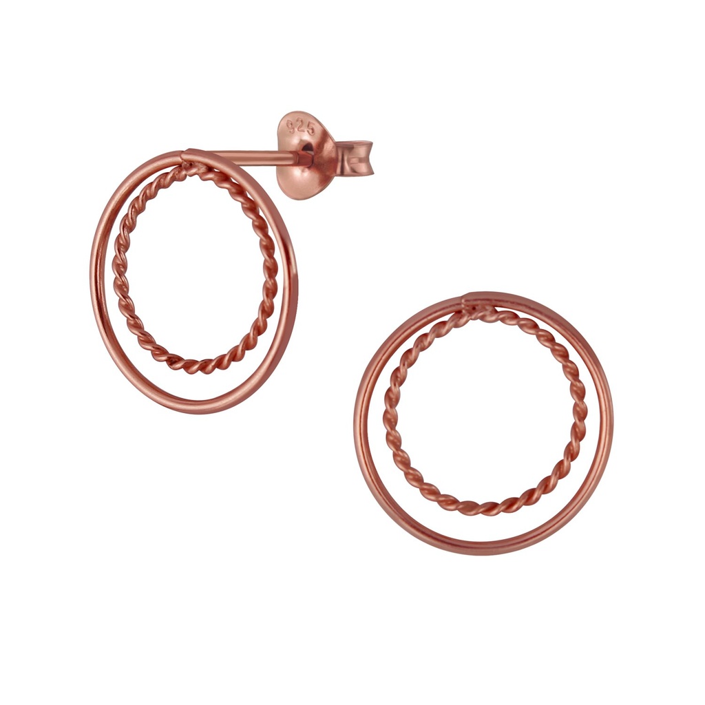 Puces d'oreilles anneau double en argent