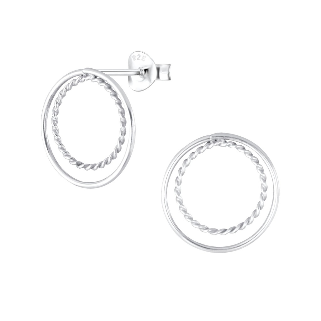 Puces d'oreilles anneau double en argent