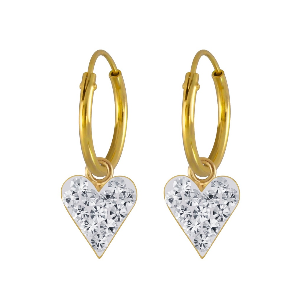 [10005072] Silver Heart Crystal Charm Hoop Earrings (Crystal)