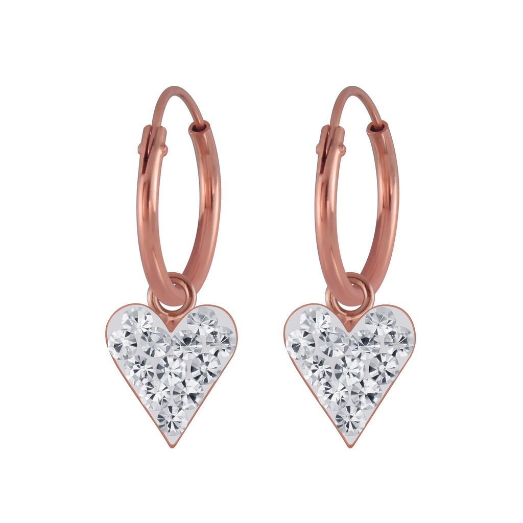 Silver Heart Crystal Charm Hoop Earrings
