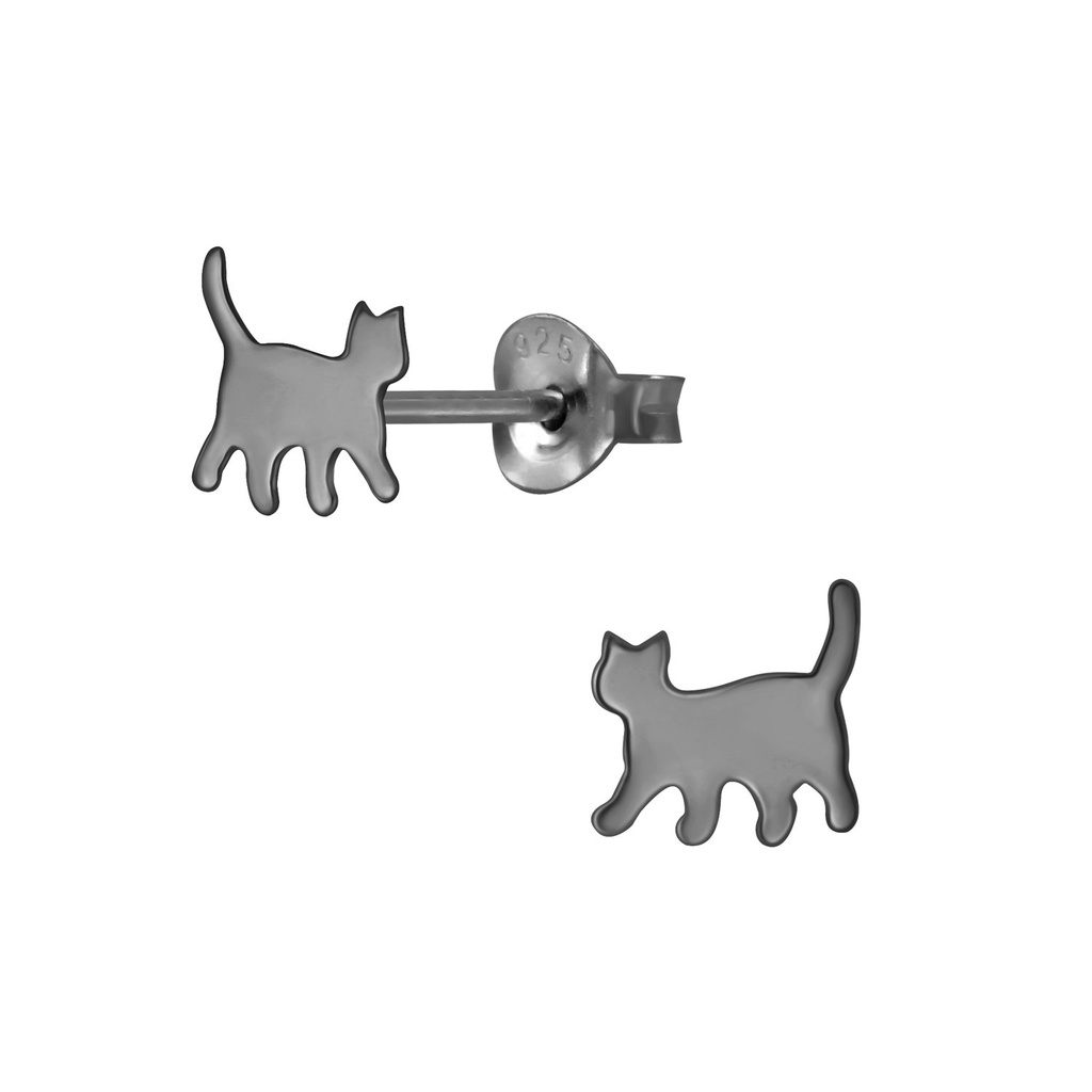 Silver Cat Stud Earrings