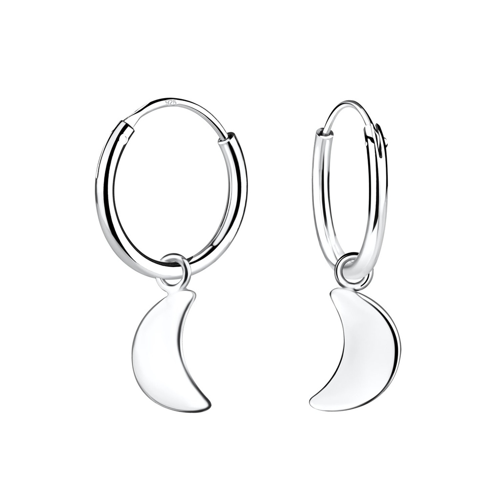Silver Moon Charm Hoop Earrings