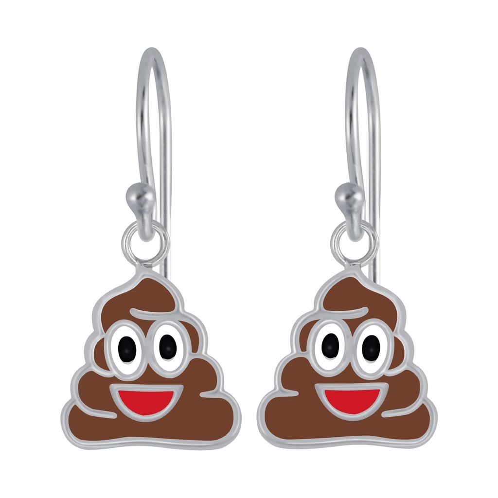 Boucles d'oreilles caca souriant en argent