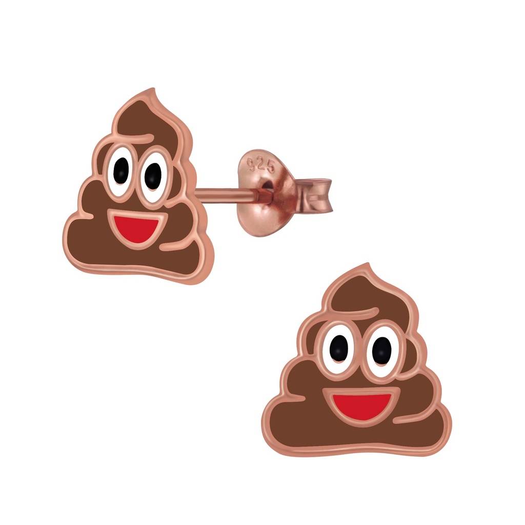 Silver Smiling Poo Stud Earrings