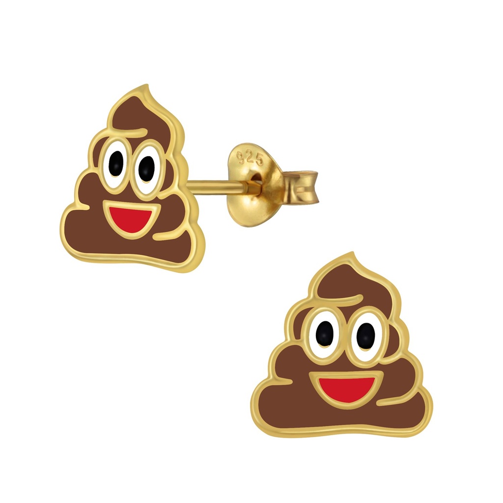 Puces d'oreilles caca souriant en argent