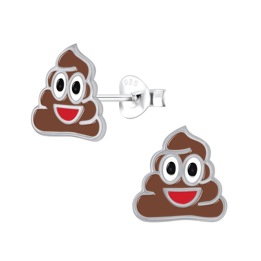 Puces d'oreilles caca souriant en argent