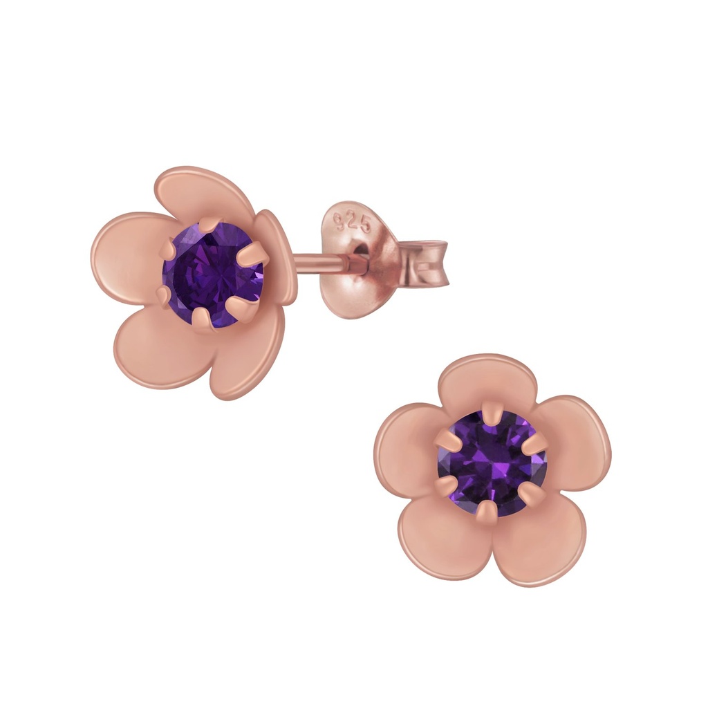 Silver Flower Cubic Zirconia Stud Earrings