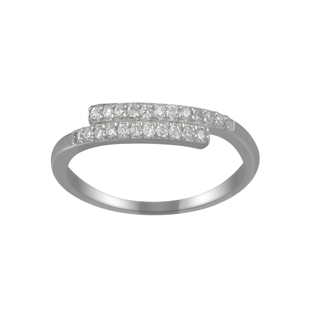 Silver Double Line Cubic Zirconia Ring