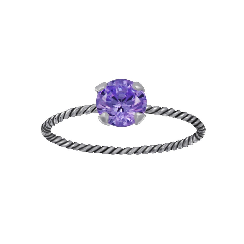Bague solitaire jonc torsadée en argent
