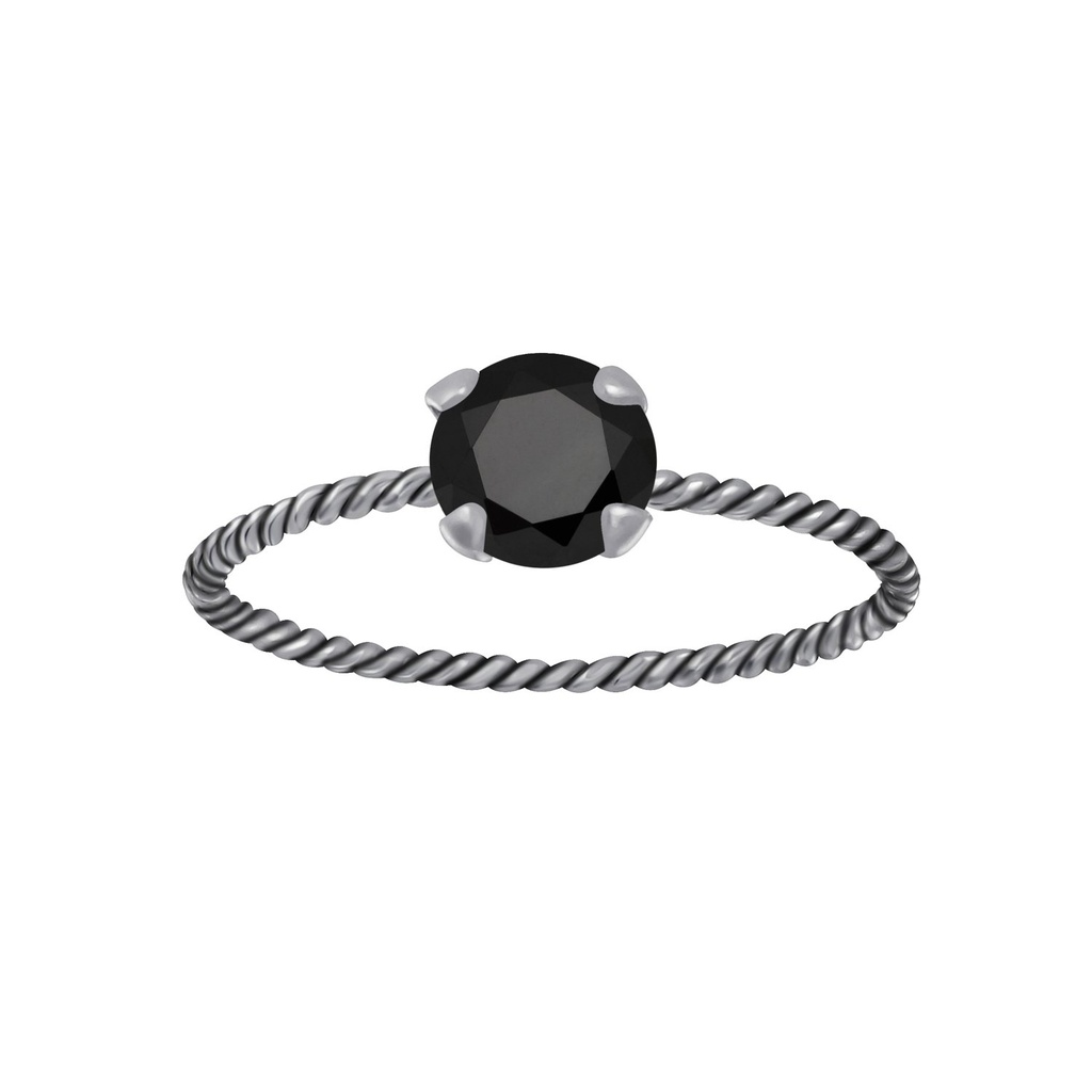 Silver Twisted Band Solitaire Ring