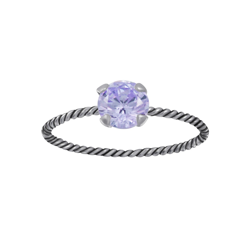 Bague solitaire jonc torsadée en argent