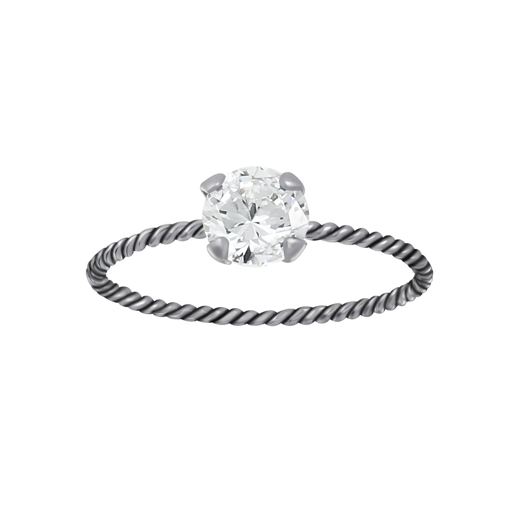 Bague solitaire jonc torsadée en argent