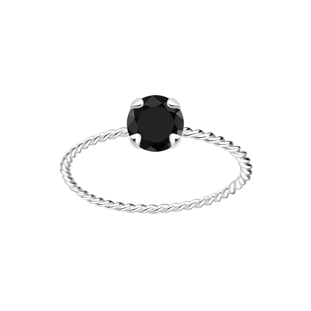Silver Twisted Band Solitaire Ring