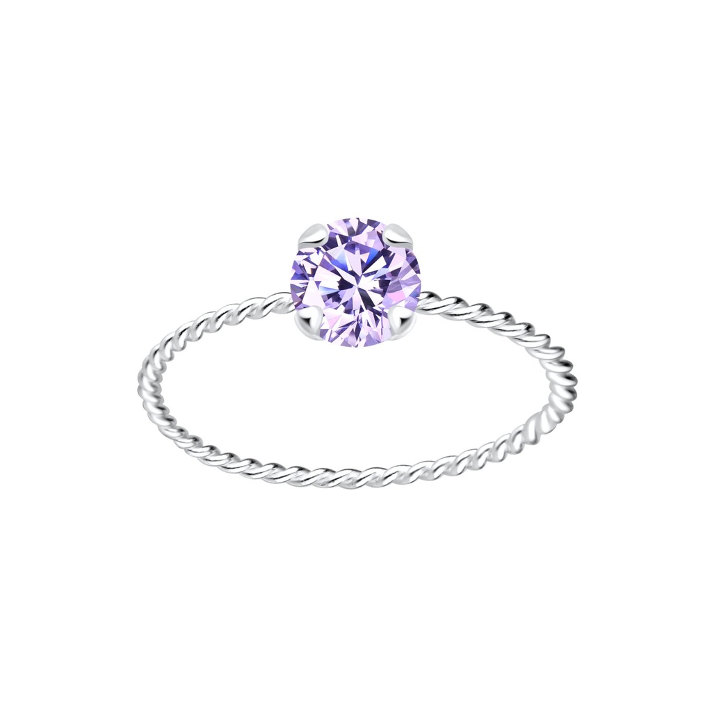 Silver Twisted Band Solitaire Ring