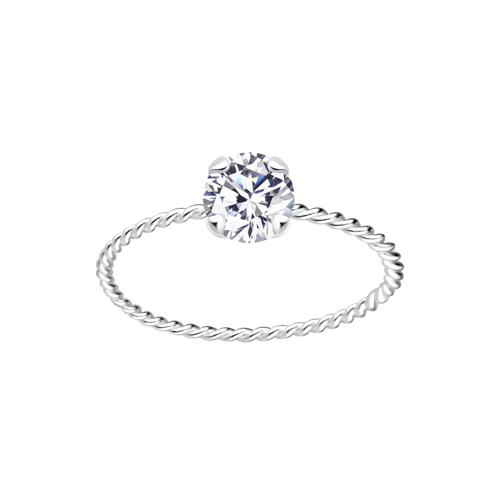 Silver Twisted Band Solitaire Ring