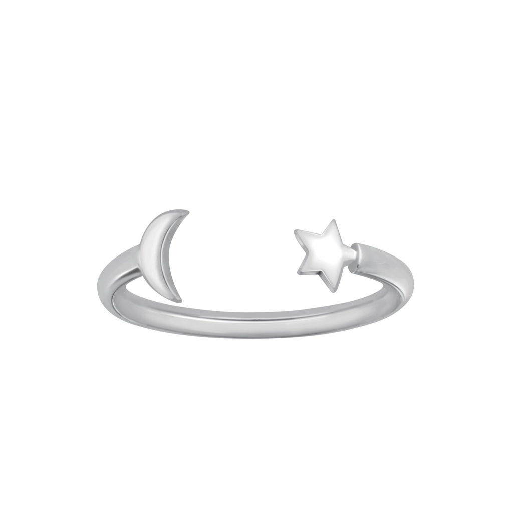 Silver Moon And Star Ring
