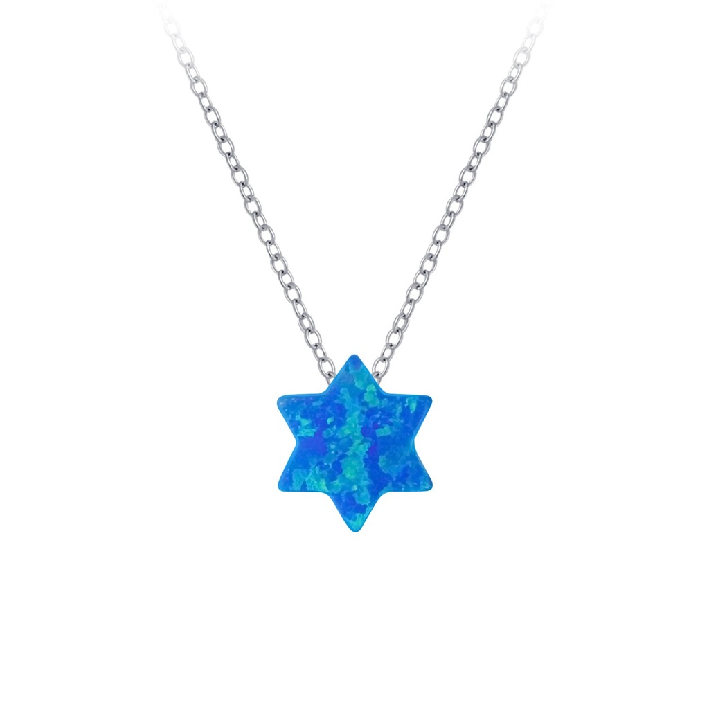 [10004760] Silver Star Synthetic Opal Bead Neckalce (Dark Blue)