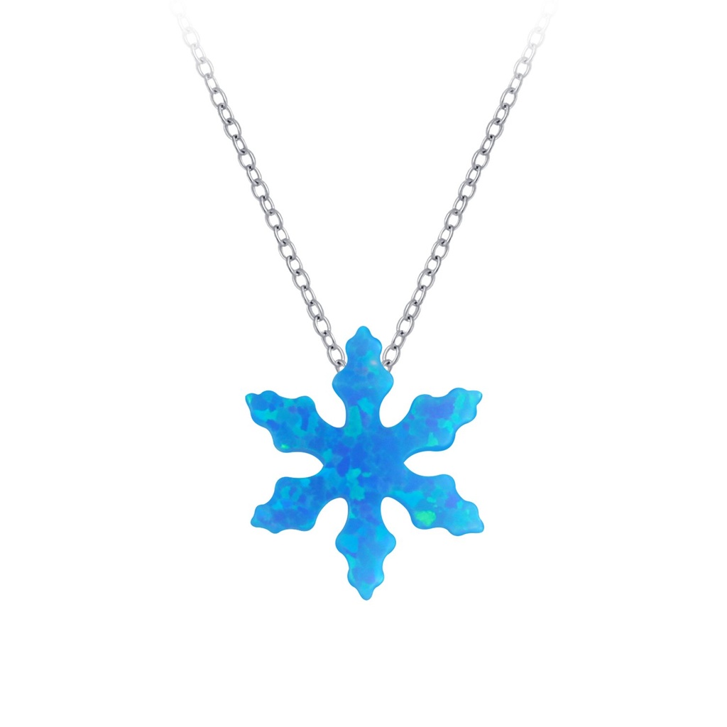 [10004758] Silver Snowflake Synthetic Opal Bead Neckalce (Sky Blue)