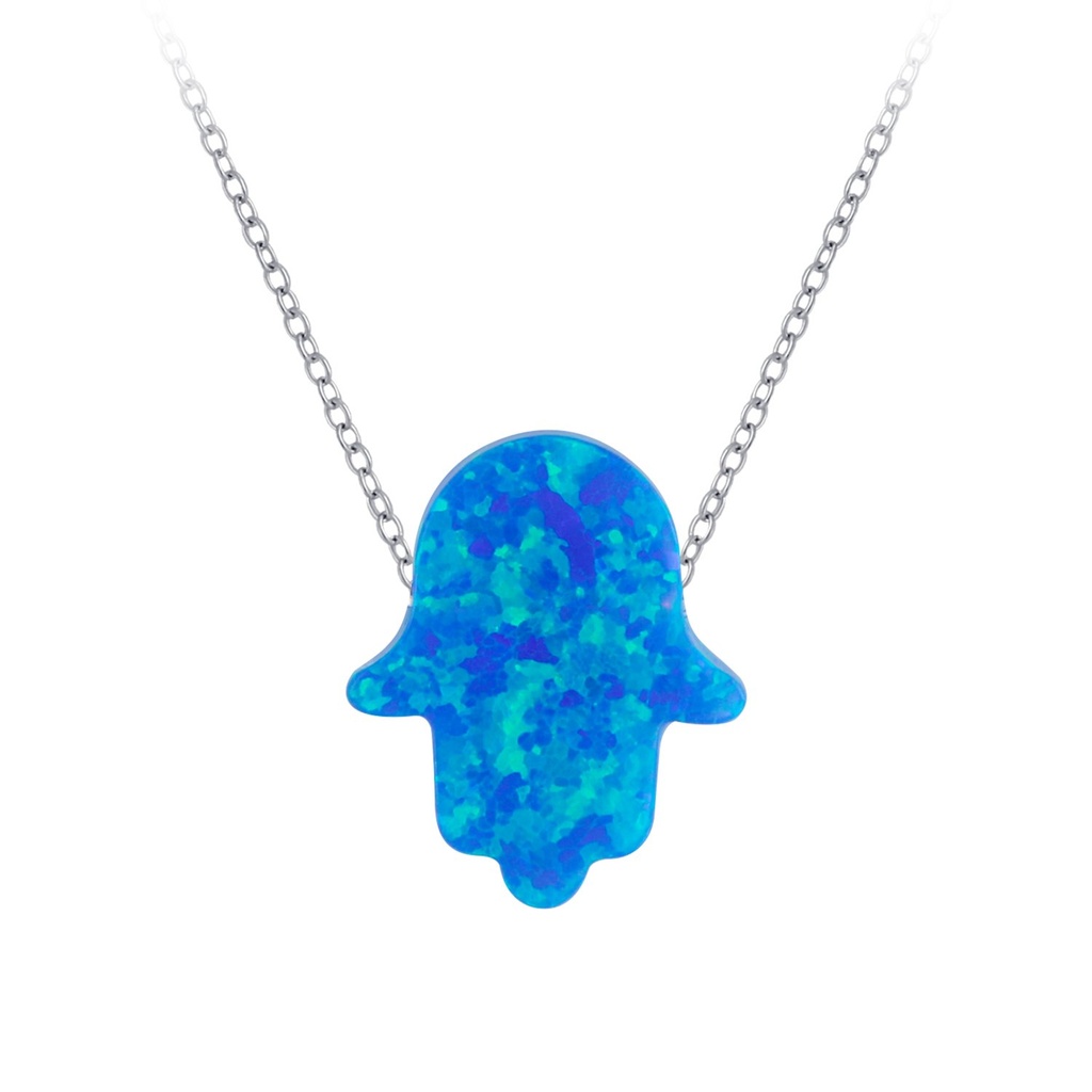 [10004744] Collier de perles opale synthétique main de Fatma en argent (Dark Blue)