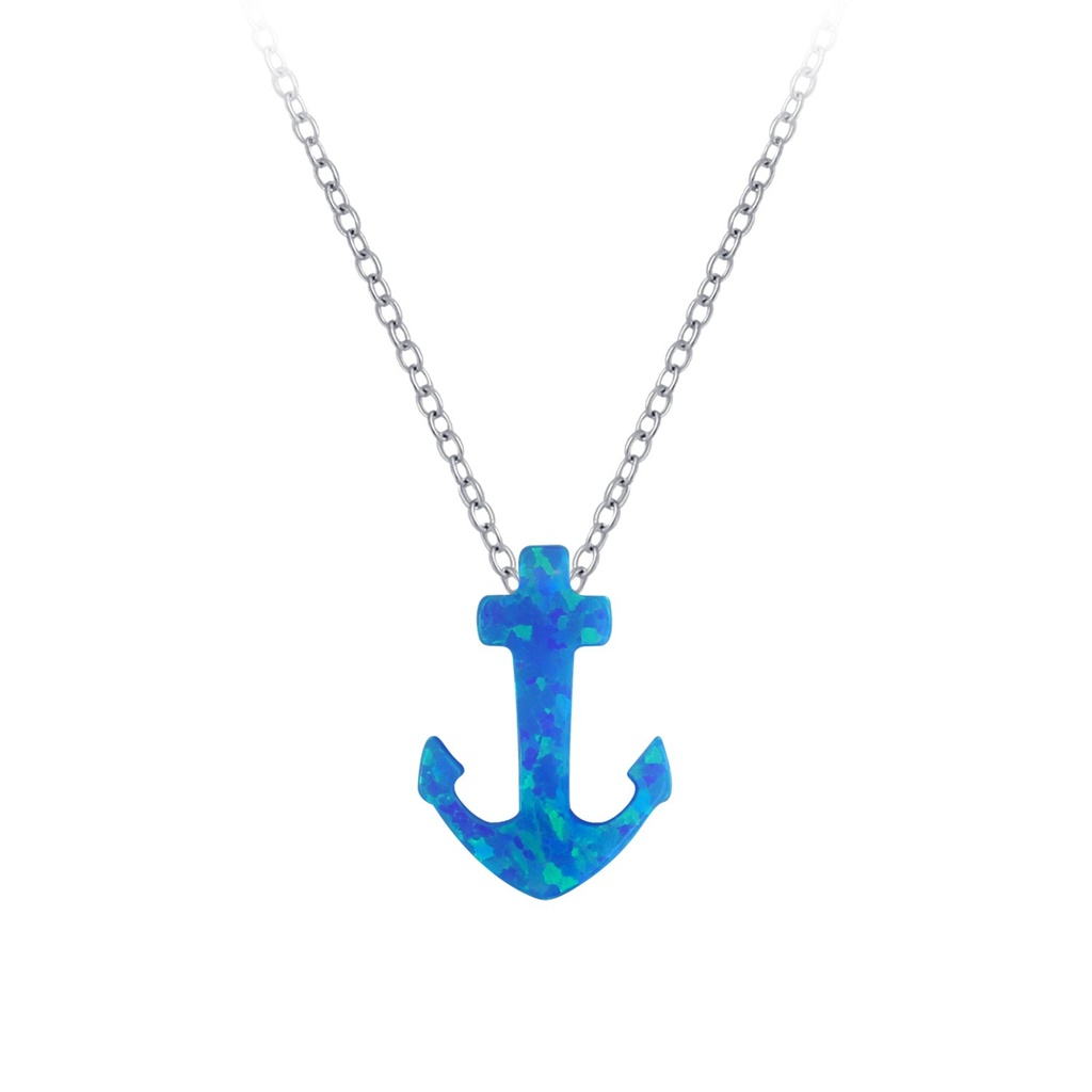 [10004741] Collier de perles opale synthétique ancre en argent (Dark Blue)