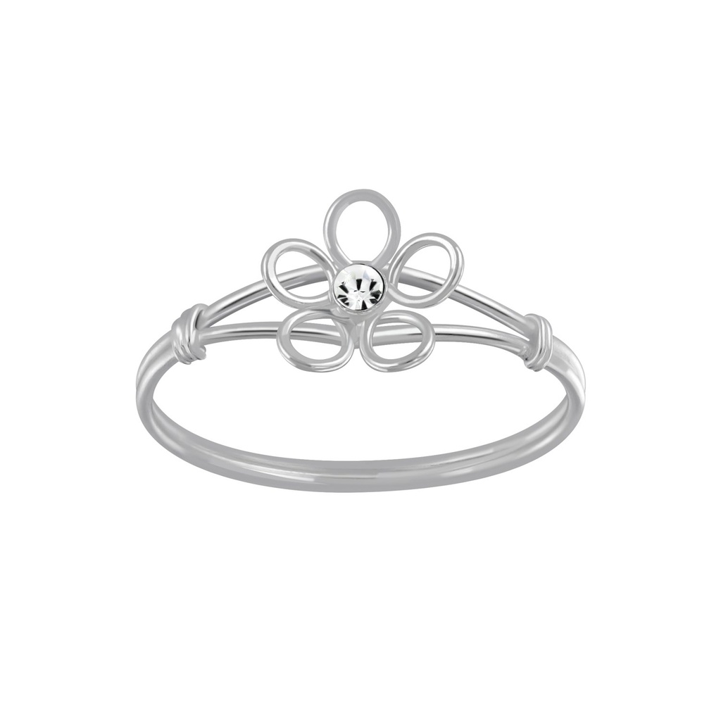 Silver Flower Crystal Ring