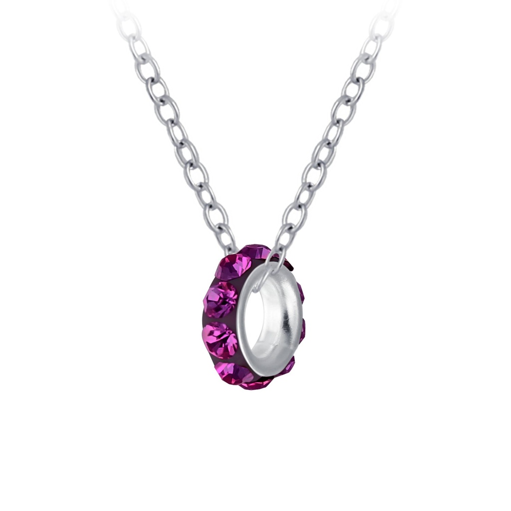 [10004666] Silver Crystal Doughnut Bead Necklace (Amethyst)
