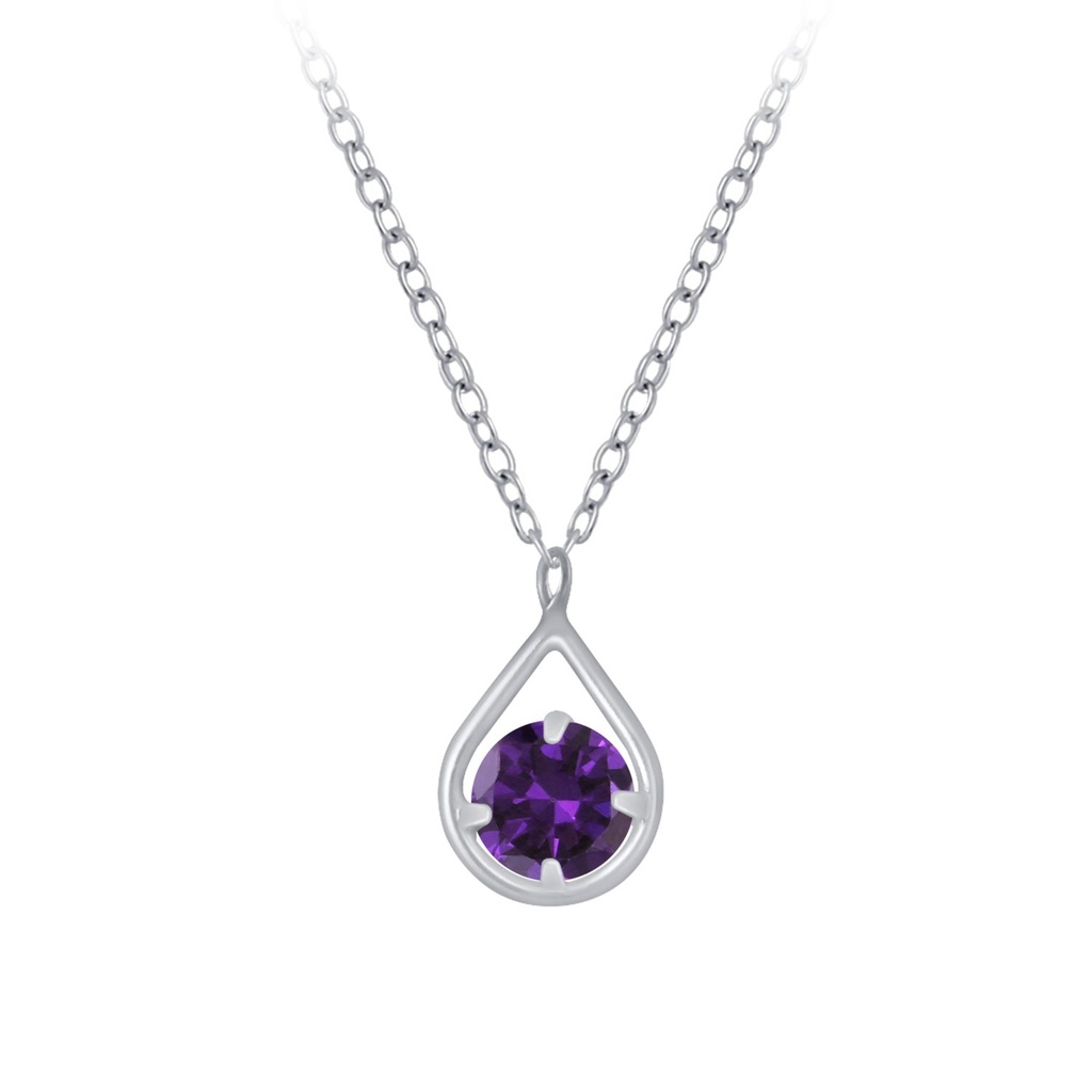 [10004661] Silver Tear Drop Cubic Zirconia Necklace (Amethyst)