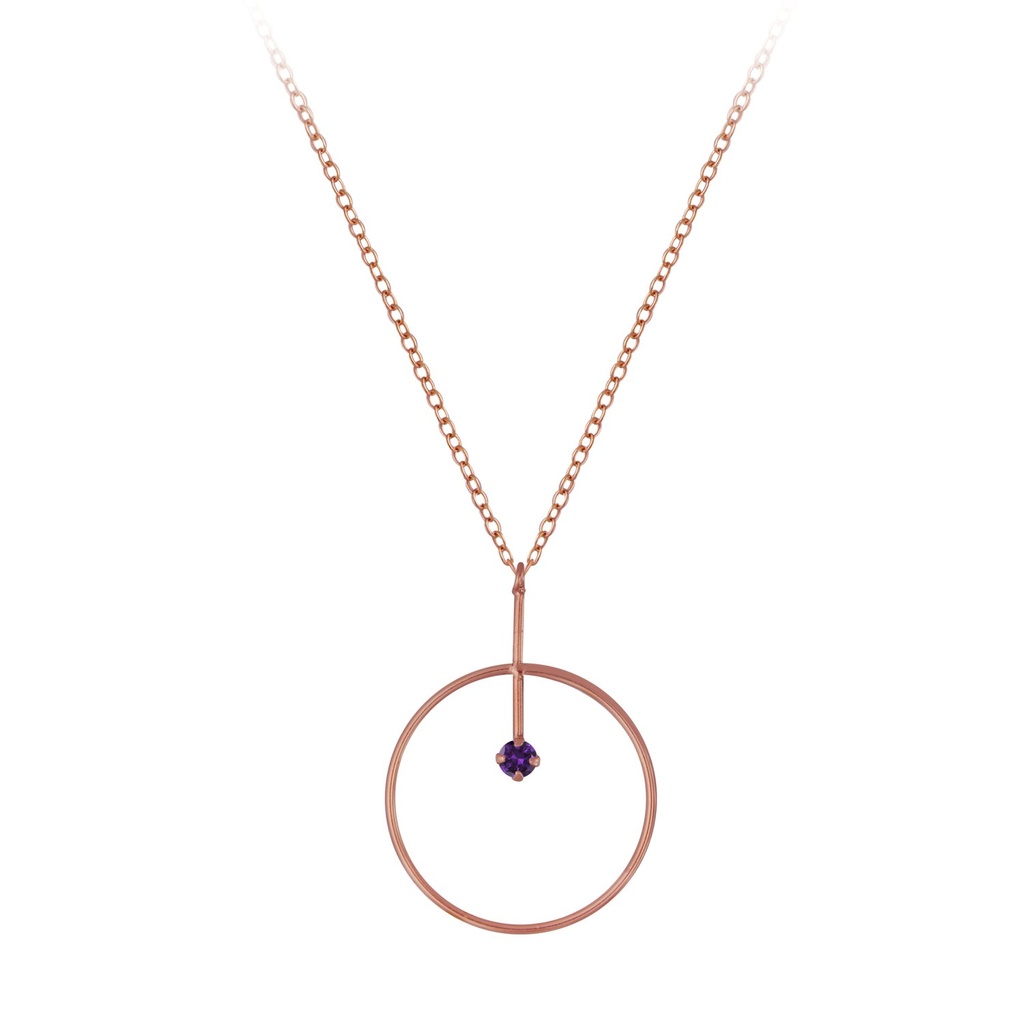 [10004486] Silver Geometric Cubic Zirconia Necklace (Amethyst)