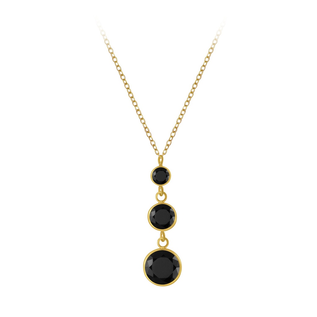 [10004468] Silver Round Cubic Zirconia Necklace (Black)