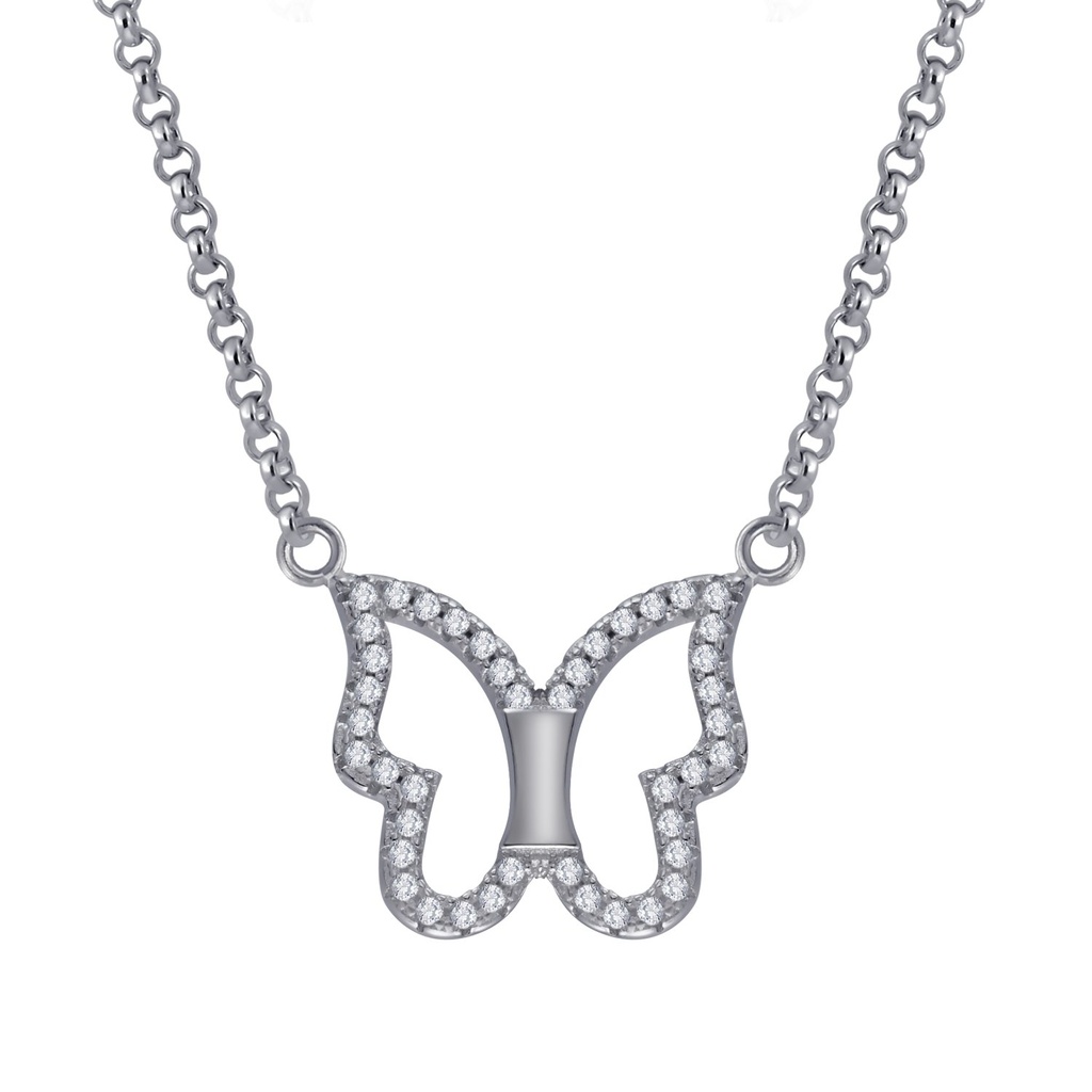 [10004449] Silver Butterfly Cubic Zirconia Necklace