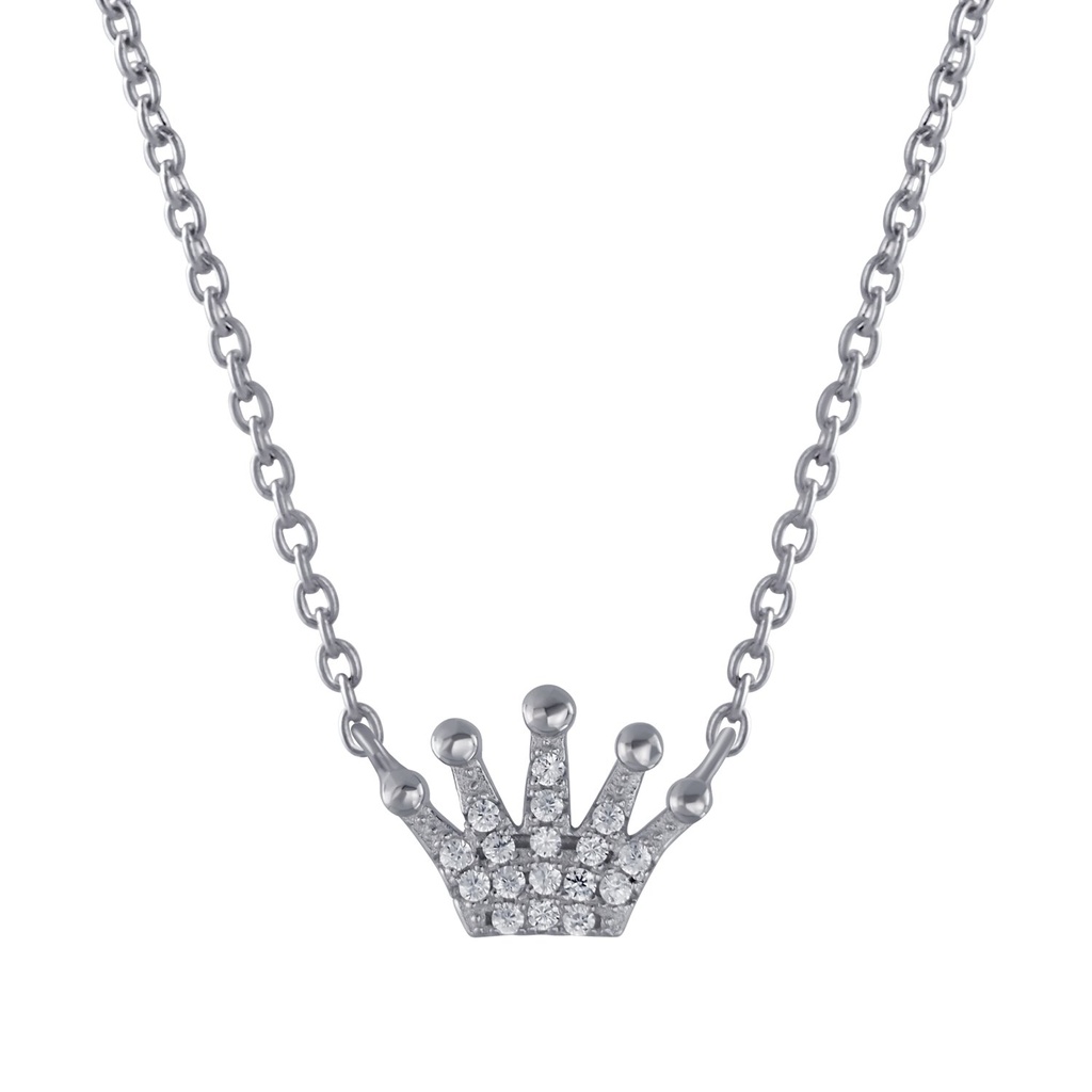 [10004447] Silver Crown Cubic Zirconia Necklace
