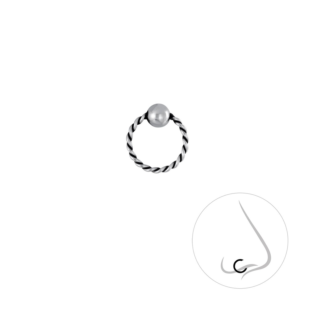 8mm Silver Twisted Ball Closure Ring