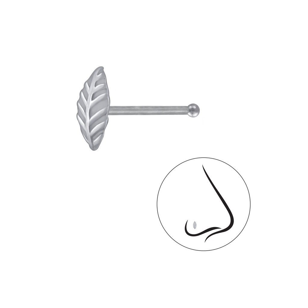 [10004362] Silver Leaf Nose Stud With Ball