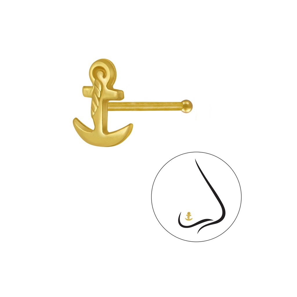 Silver Anchor Nose Stud With Ball