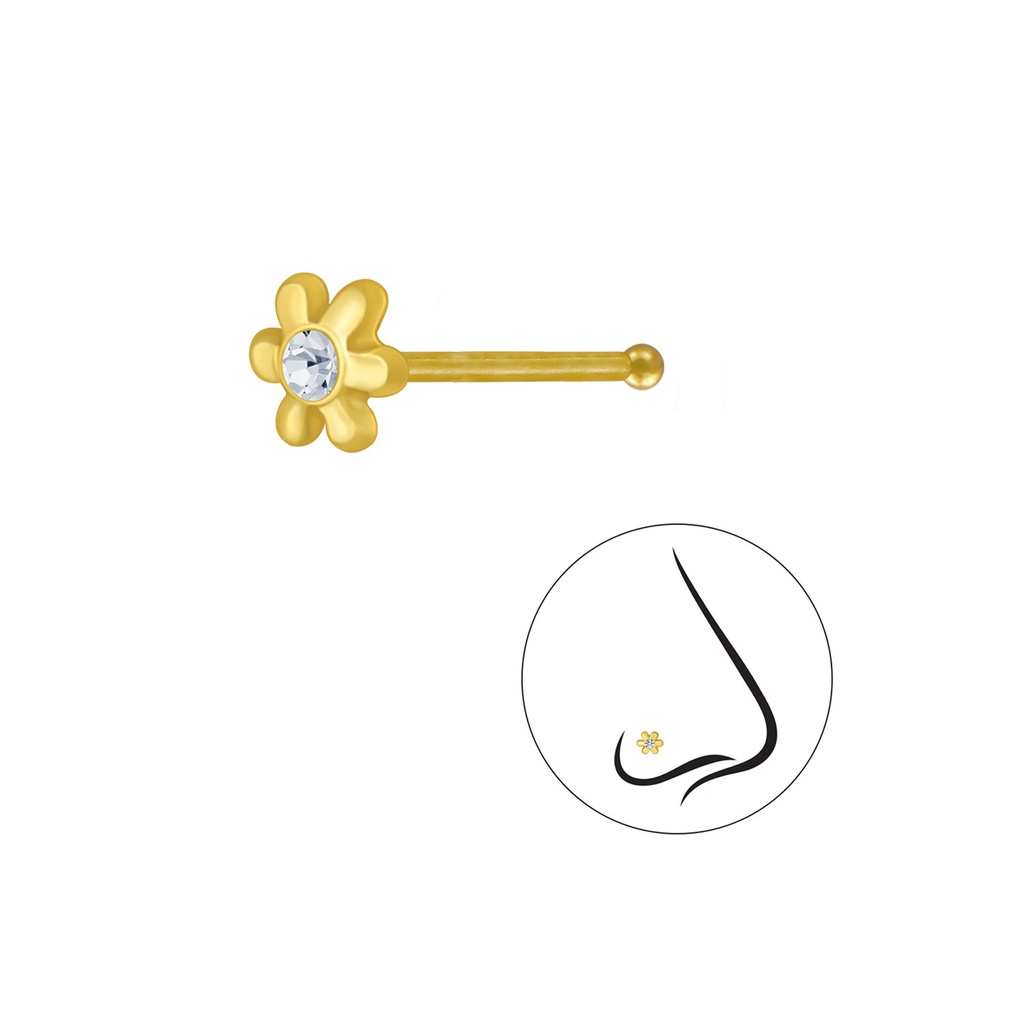 [10004357] Clou de nez en argent cristal fleur avec boule