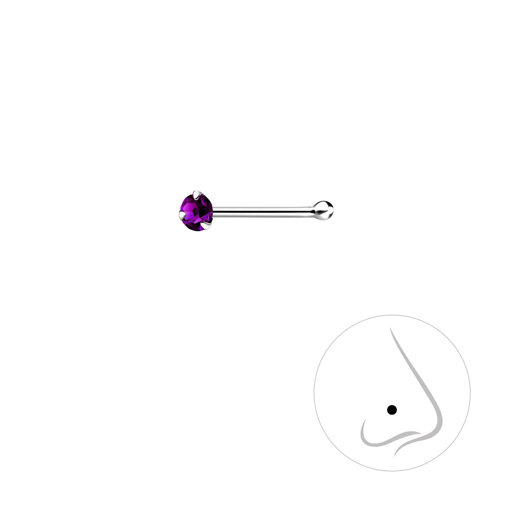 2mm Round Crystal Silver Nose Stud With Ball