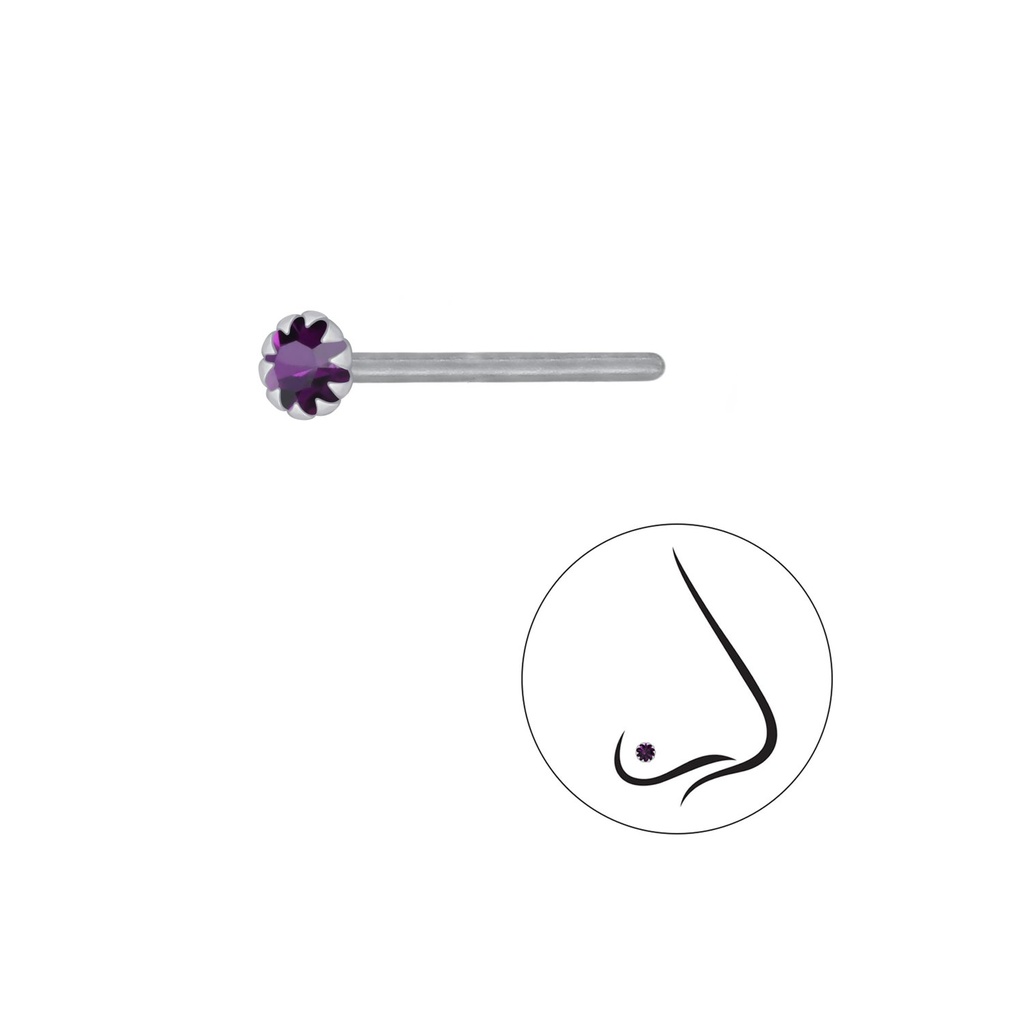 Clou de nez en argent cristal rond 2.5 mm