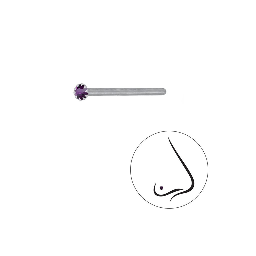 [10004263] 1.5mm Round Crystal Silver Nose Stud (Amethyst)