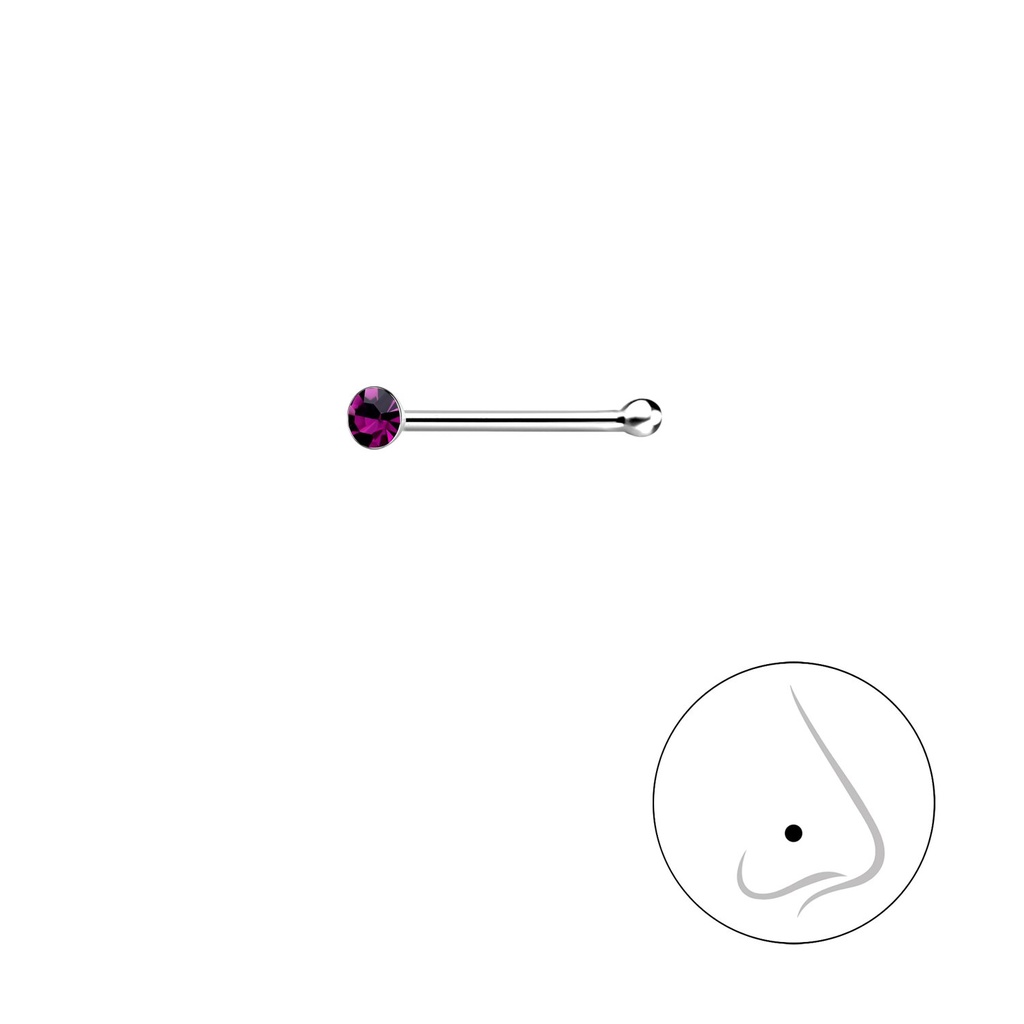 Clou de nez en argent cristal rond 1.5 mm avec boule