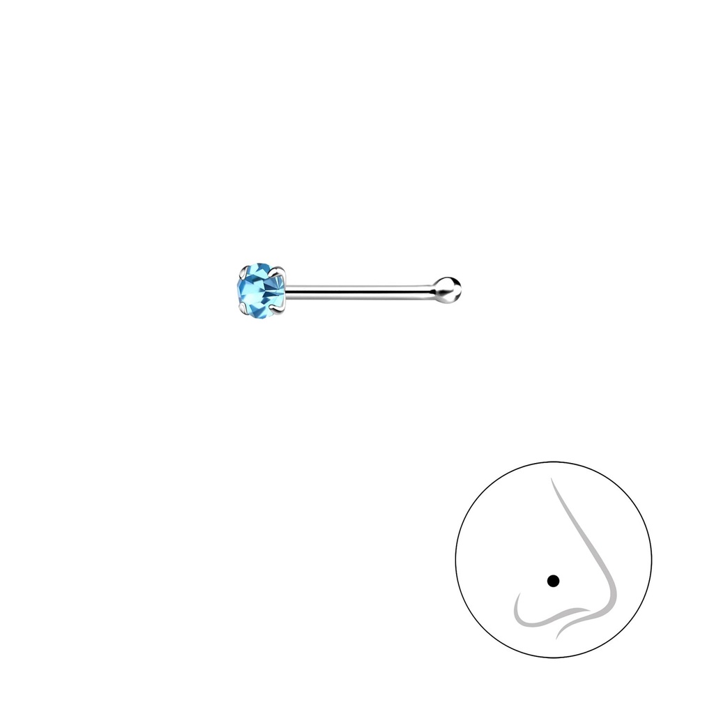 [10004244] 2mm Round Silver Crystal Nose Stud With Ball (Aqua Bohemica)
