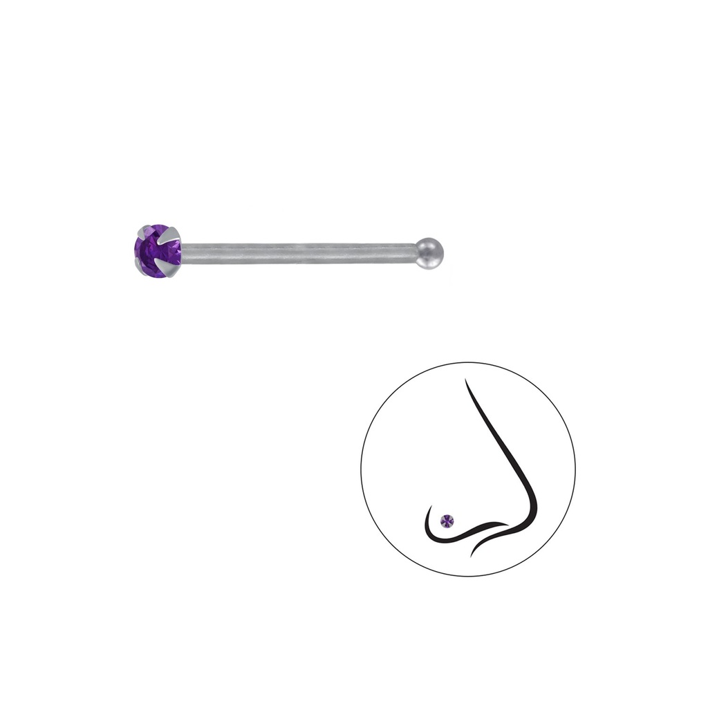 Clou de nez en argent zircon rond 2 mm avec boule